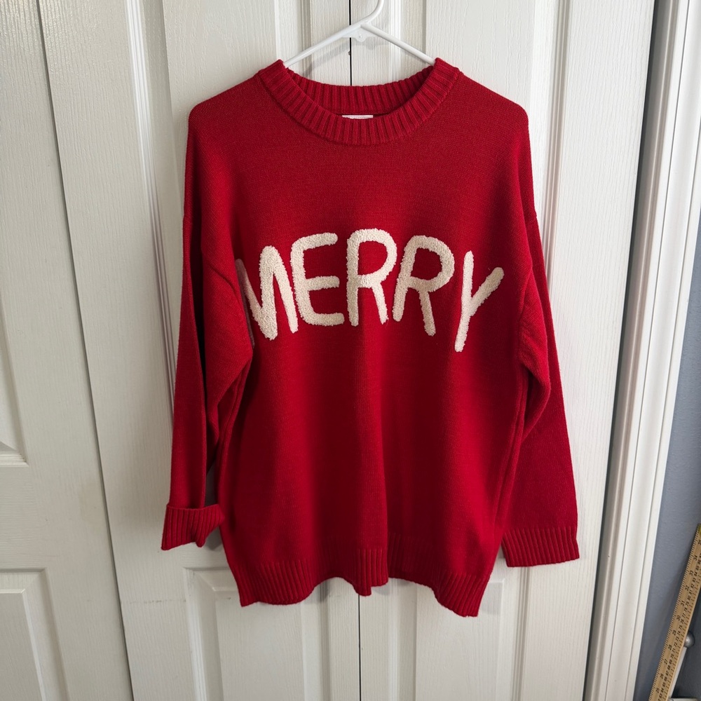 Fashion by Mirabeau red‎ knit Merry sweater size large